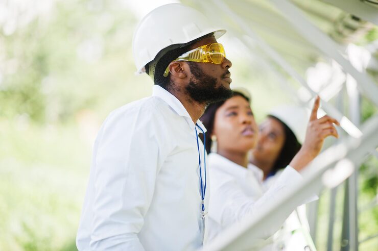 african-american-technician-checks-maintenance-solar-panels-group-three-black-engineers-meeting-solar-station_627829-4860