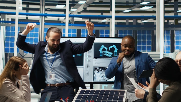 happy-businessmen-solar-panel-plant-celebrating-increased-sales-dancing_482257-126754